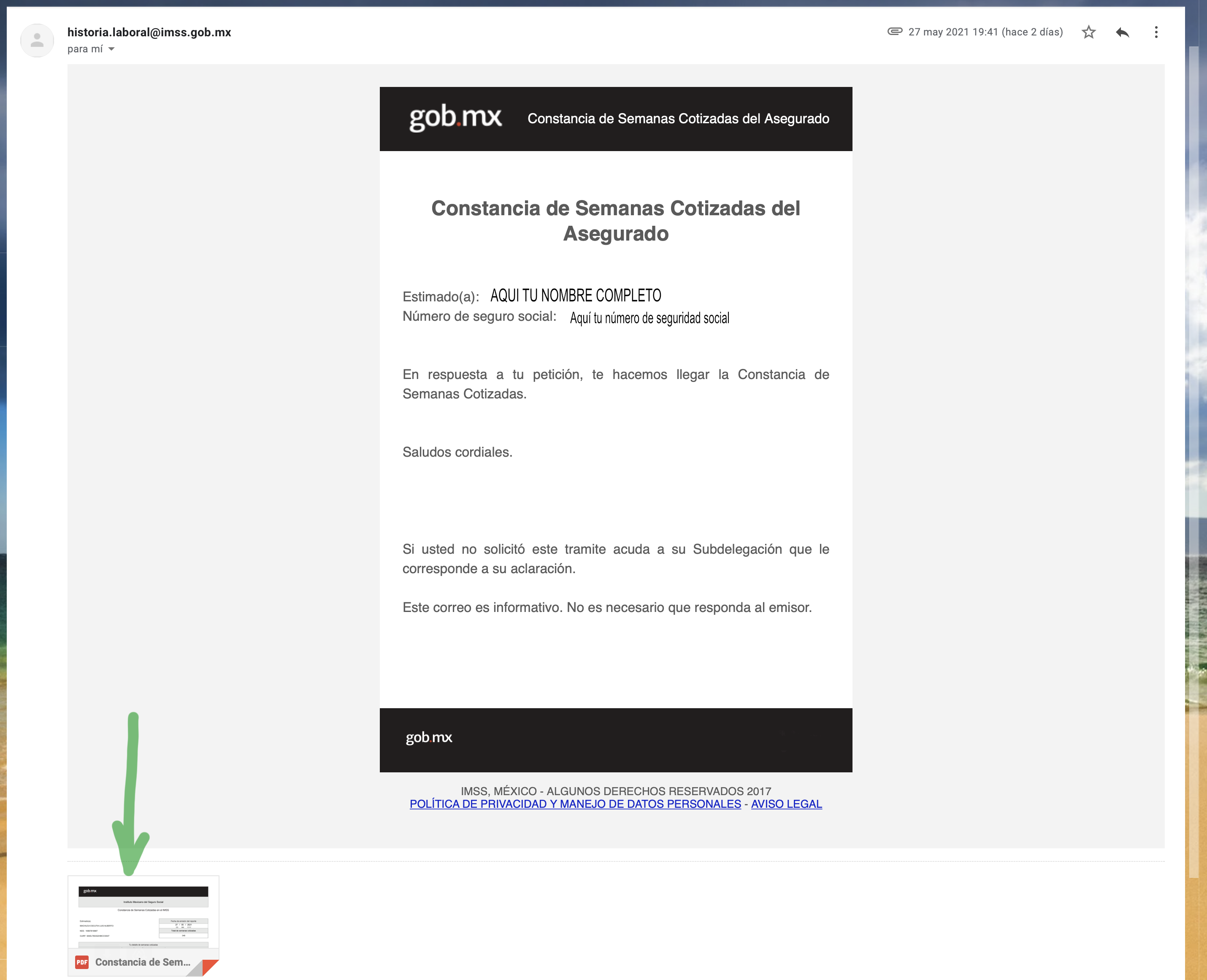 Correo Semanas Cotizadas 2